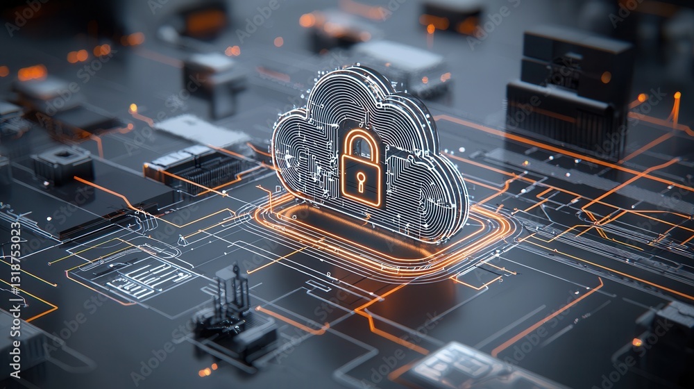 Poster secure cloud technology representation with advanced digital infrastructure and comprehensive data p