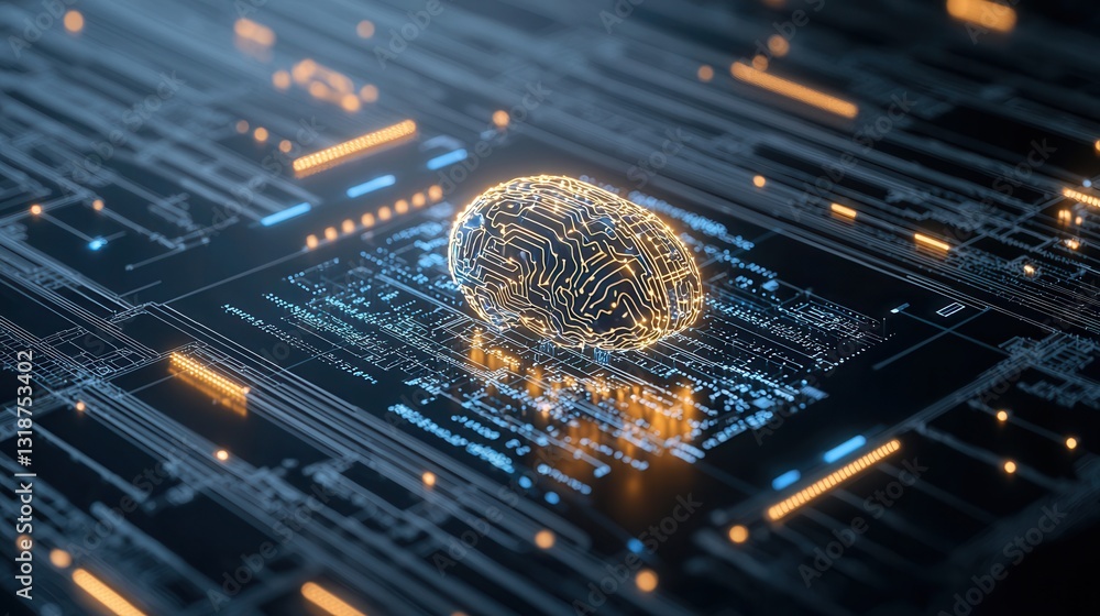 Poster futuristic digital intelligence concept featuring advanced technology data learning and digital inno