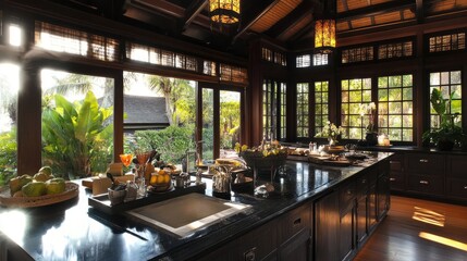 Fototapeta premium A beautifully designed Thai kitchen extension that enhances both aesthetics and functionality.