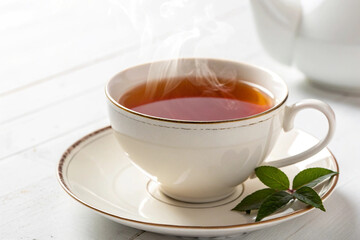 Tea in a Cup on a White Background – Perfect for Breakfast or Dinner