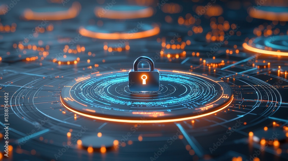 Poster high tech cyber security defense system representation with futuristic digital technology data prote