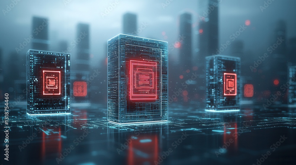 Poster futuristic cityscape with towering skyscrapers and illuminated by vibrant neon lights creating an ab