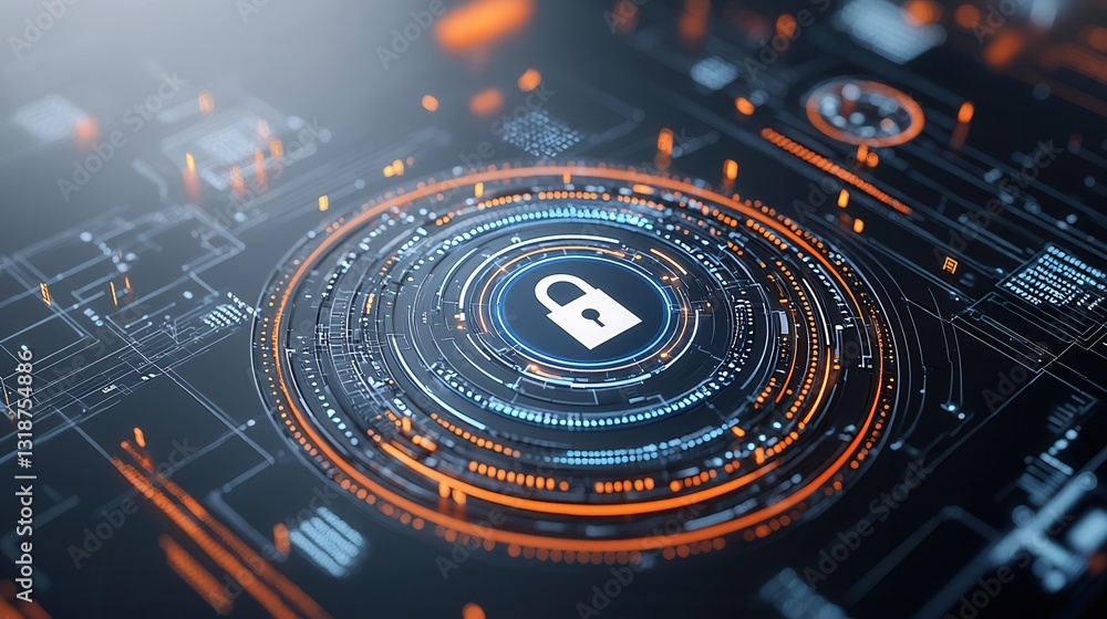 Poster futuristic digital showcasing a high tech cybersecurity visualization featuring glowing encryption s