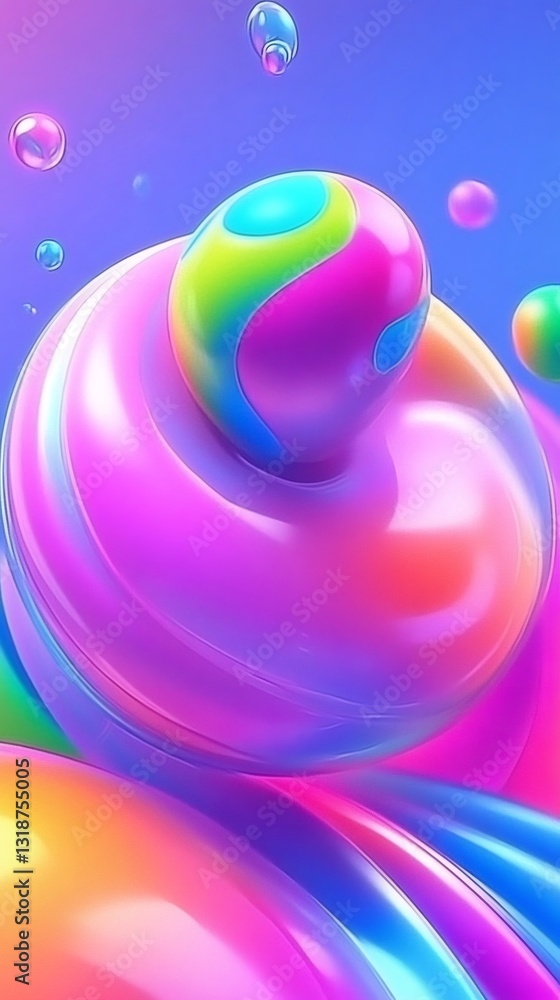 Aufkleber colorful abstract backdrop featuring dynamic swirling shapes and iridescent bubbles blending in flui