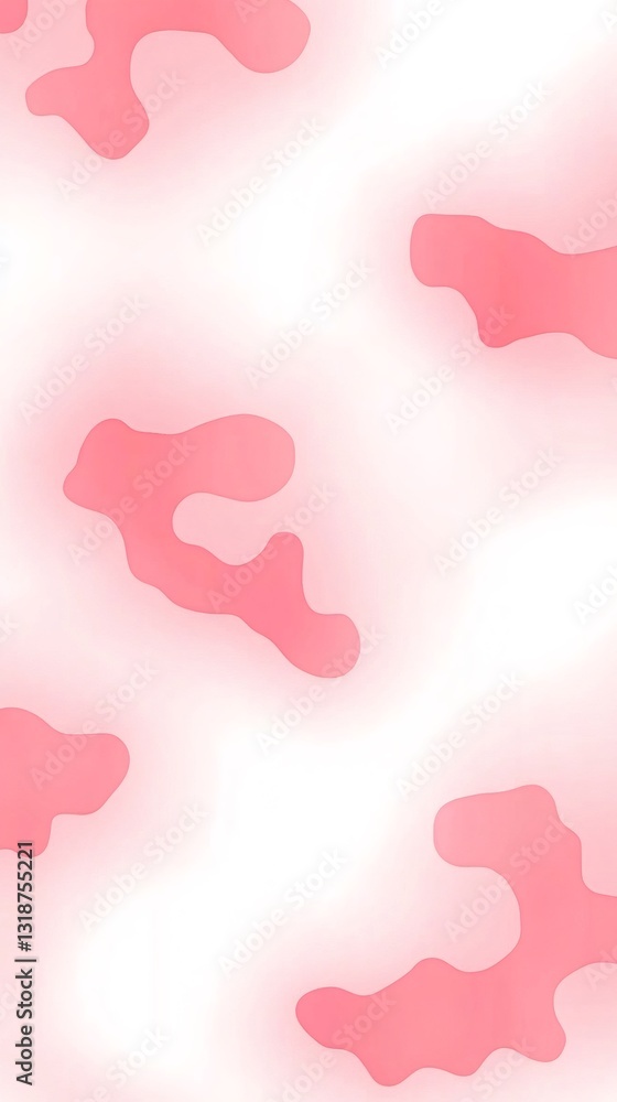 Poster pink amoeba shapes floating on white background creating an abstract pattern, ideal for backgrounds 