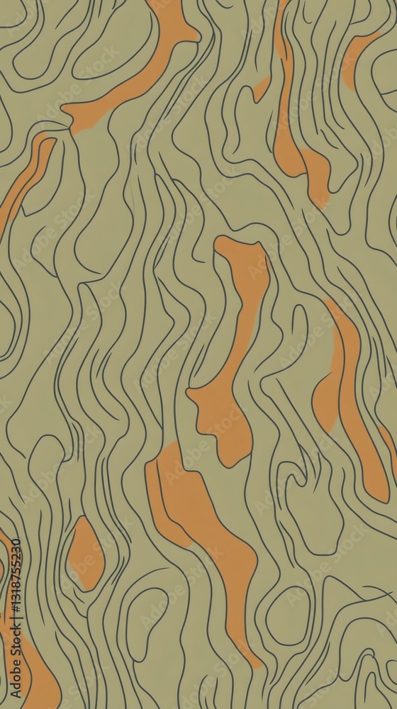 Poster topographic map background featuring wavy lines creating an organic pattern, suitable for various de