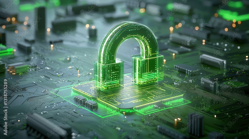 Poster futuristic digital security concept with glowing high tech interface and cybersecurity elements abst