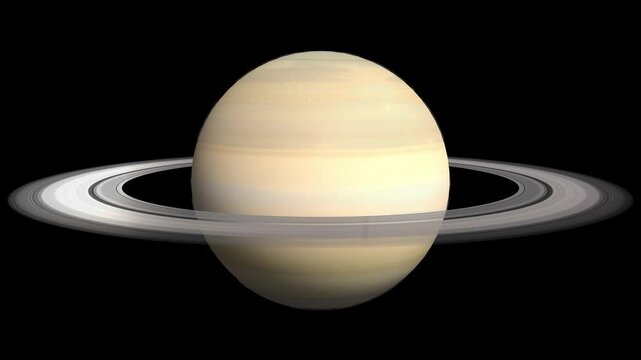 Planet Saturn rotating on alpha channel background in seamless loop.