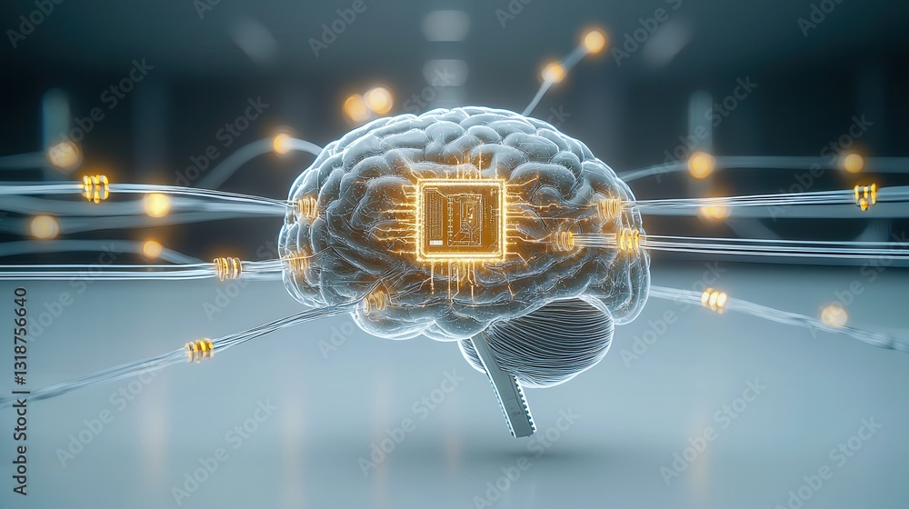 Poster futuristic transhumanist concept showcasing the of the human brain with advanced intelligence and di