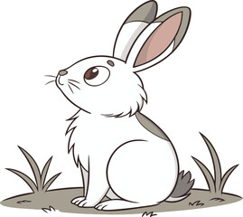 Simple Black and White Rabbit Clipart - Cute Bunny Line Art Drawing