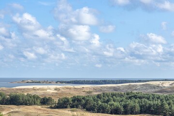 Beautiful landscape of Curonian Spit sand dunes by Baltic Sea Curonian Lagoon, which is inscribed...