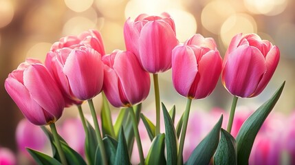 Fototapeta premium A bunch of pink tulips are arranged in a row