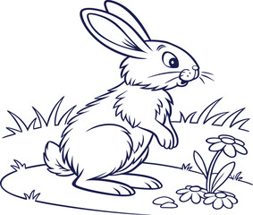 Obraz premium Simple Black and White Rabbit Clipart - Cute Bunny Line Art Drawing