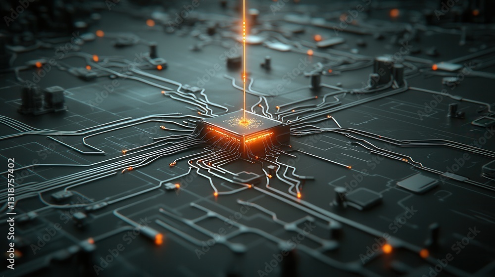 Poster hyper detailed cybernetic intelligence depiction of a futuristic digital landscape a surreal abstrac