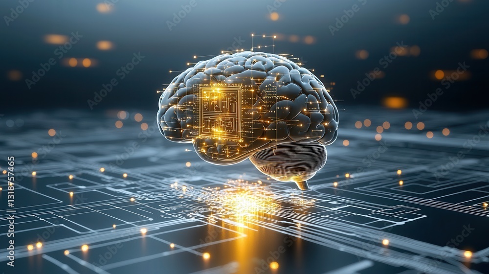 Poster A hyper detailed and intricate digital visualization depicting the complex neural network and cybernetic intelligence of an advanced brain