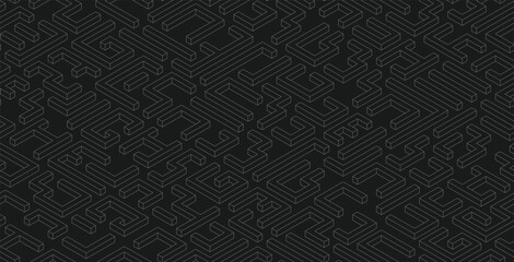 Fototapeta premium Seamless geometric shapes maze on black background.
