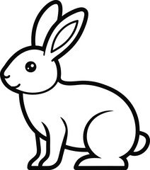 Simple Black and White Rabbit Clipart - Cute Bunny Line Art Drawing