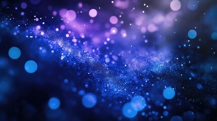 Aesthetic Digital Art: Close-Up of Blue Particles Floating in Air with Purple Gradient.