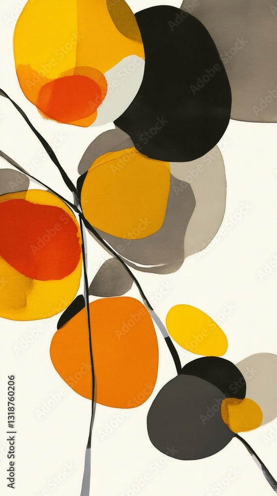 Aufkleber modern abstract art with overlapping circles in shades of orange, yellow, gray and black, connected 