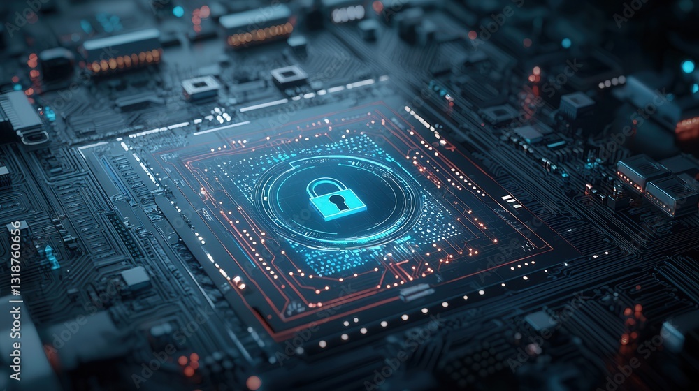 Poster hyper detailed digital security artwork showcasing a complex network of encrypted data biometric ide