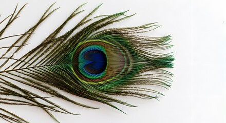 Fototapeta premium A Single Peacock Feather on White Background