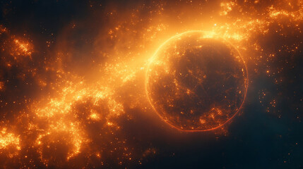 Obraz premium Glowing Cosmic Planet in Fiery Nebula – Sci-Fi Space Art in Ultra-HD