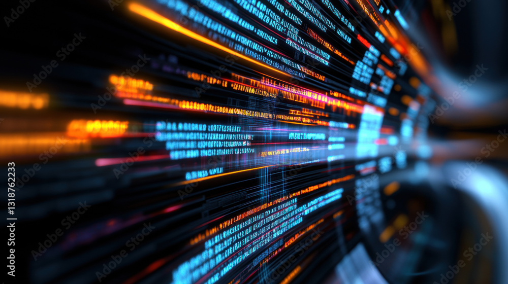 Poster futuristic digital motion blur background with technology and data elements