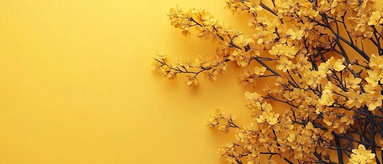 A yellow background with a tree branch on it
