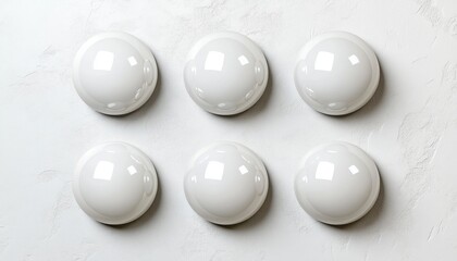 Six Glossy White Spheres On Textured Gray Background