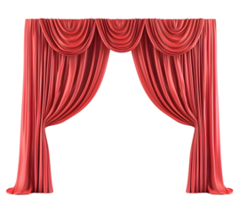 Elegant red stage curtains isolated on transparent background.