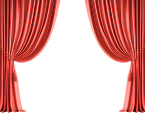 Elegant red stage curtains isolated on transparent background.