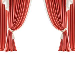 Elegant red stage curtains isolated on transparent background.