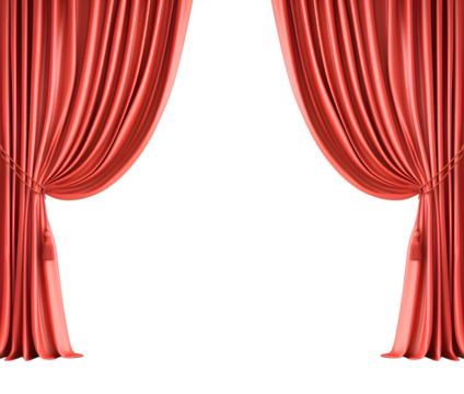 Elegant red stage curtains isolated on transparent background.