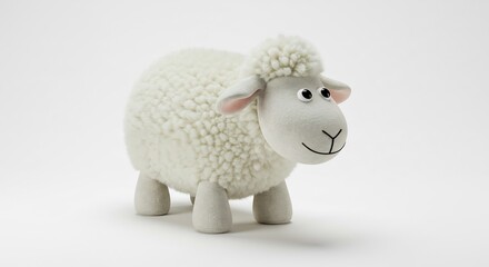Fototapeta premium Plush Sheep Toy Softly Lit Against White Background. AI Generated