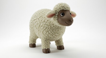 Fototapeta premium Adorable fluffy lamb toy gently stands soft light. AI Generated