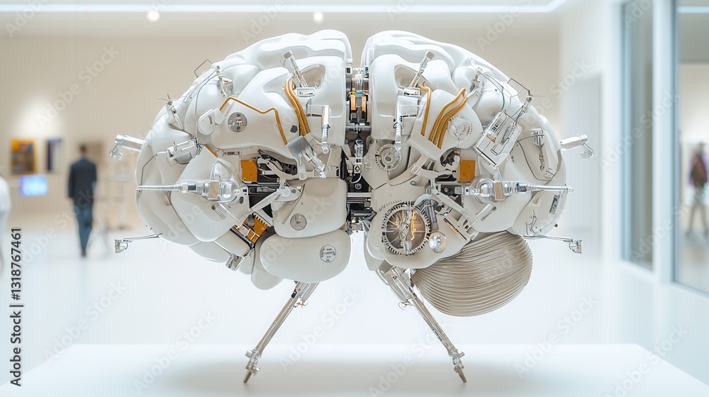 Poster intricate steampunk inspired cybernetic brain featuring mechanical gears circuits and advanced techn
