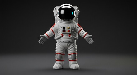 Cute astronaut stands against dark background softly lit. AI Generated