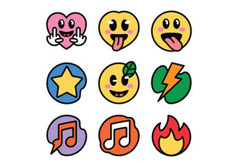 Unique Icon Emoji Graphics: Expressive Symbol Illustrations  Download this set of diverse emoji and icon vectors! Perfect for social media graphics, communication designs, digital art projects, 