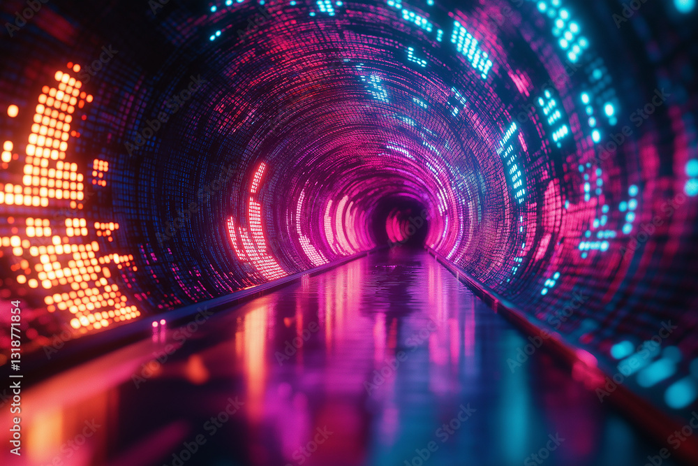Aufkleber vibrant digital binary tunnel with glowing numbers