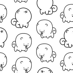 Cute kawaii pomeranian dog. Seamless pattern. Coloring Page. Cartoon character. Vector drawing. Design ornaments.