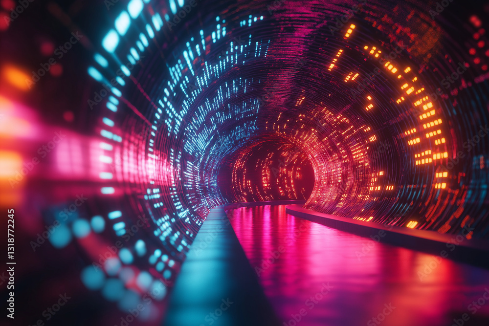 Aufkleber vibrant digital binary tunnel with glowing numbers