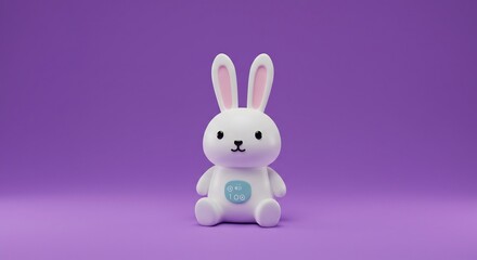 Fototapeta premium Cute white bunny sits softly against purple backdrop Illuminated by gentle studio lighting. AI Generated