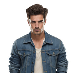 Obraz premium A man wearing a blue jacket and white shirt isolated on transparent background