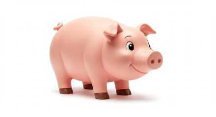 Smiling pink pig stands playfully against bright white background. AI Generated