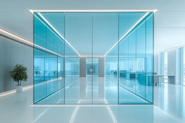 Obraz premium Modern glass conference room with sleek design and minimalistic decor in a corporate office