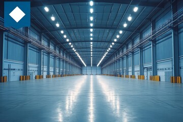 Large empty warehouse with bright lighting and spacious layout for potential activities or storage