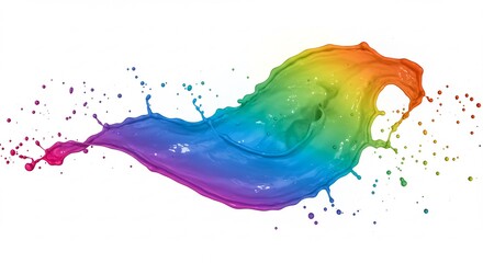 Fototapeta premium Vibrant rainbow paint explodes dynamically across white background showcasing vibrant color splash. AI Generated