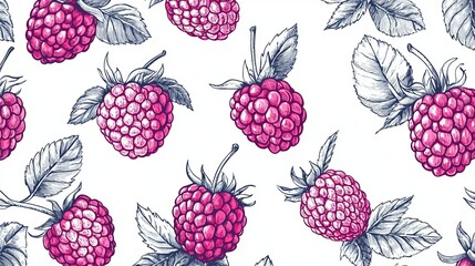 Minimalist raspberry vector pattern featuring a continuous line art design. Perfect for modern and elegant backgrounds.