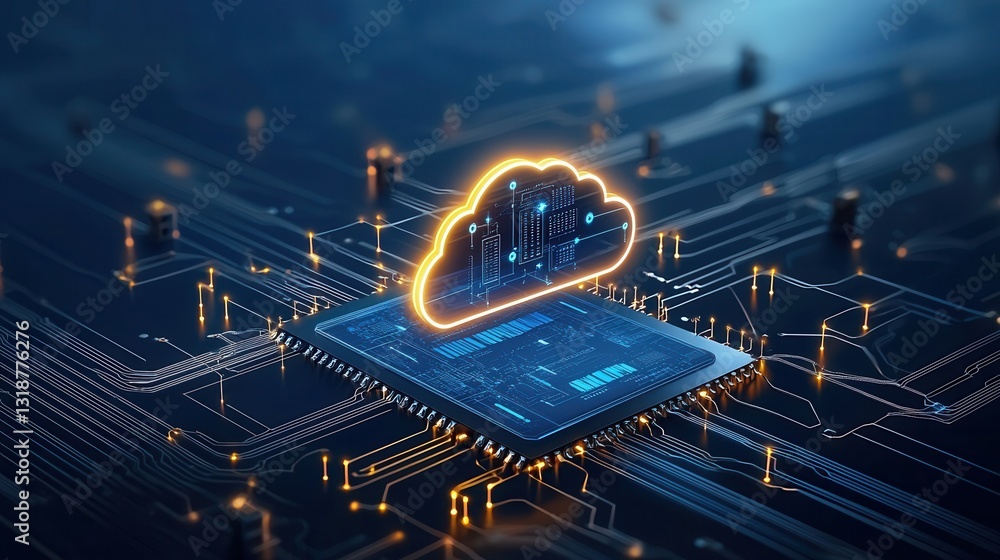 Poster futuristic digital showcasing the concept of cloud computing and data visualization the image featur