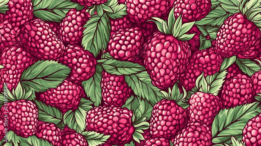 Poster seamless vector pattern featuring raspberries. a simple berry-themed design, perfect for raspberry j